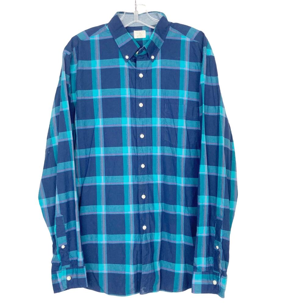 J. Crew Blue Plaid Long Sleeve Button Down Sz L